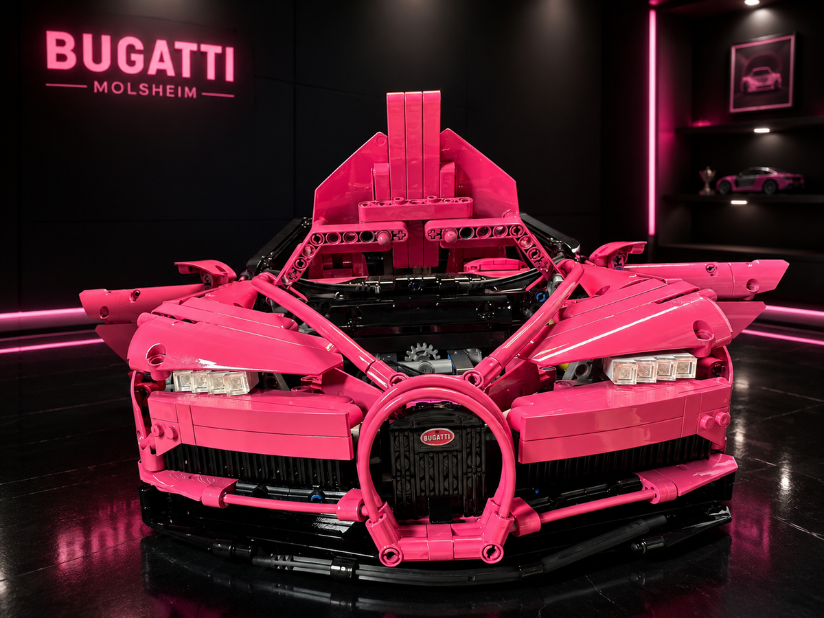 Bugatti Chiron Black Pink Contrast Custom Livery 3728PCS Finished Building Blocks