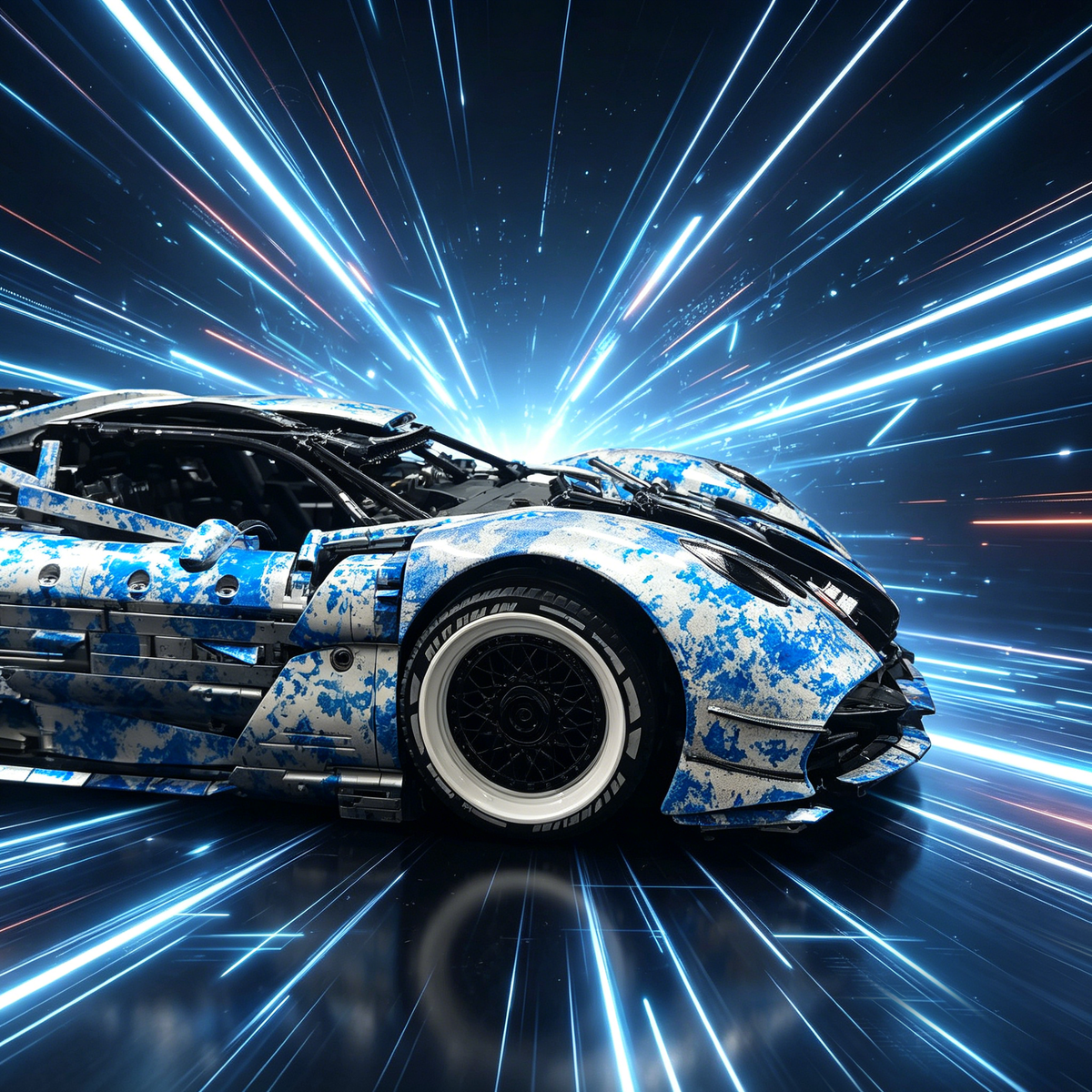 Pagani Zonda R Blue-White Camouflage Custom Livery Edition 1:8 Finished Building Block Car 3180PCS