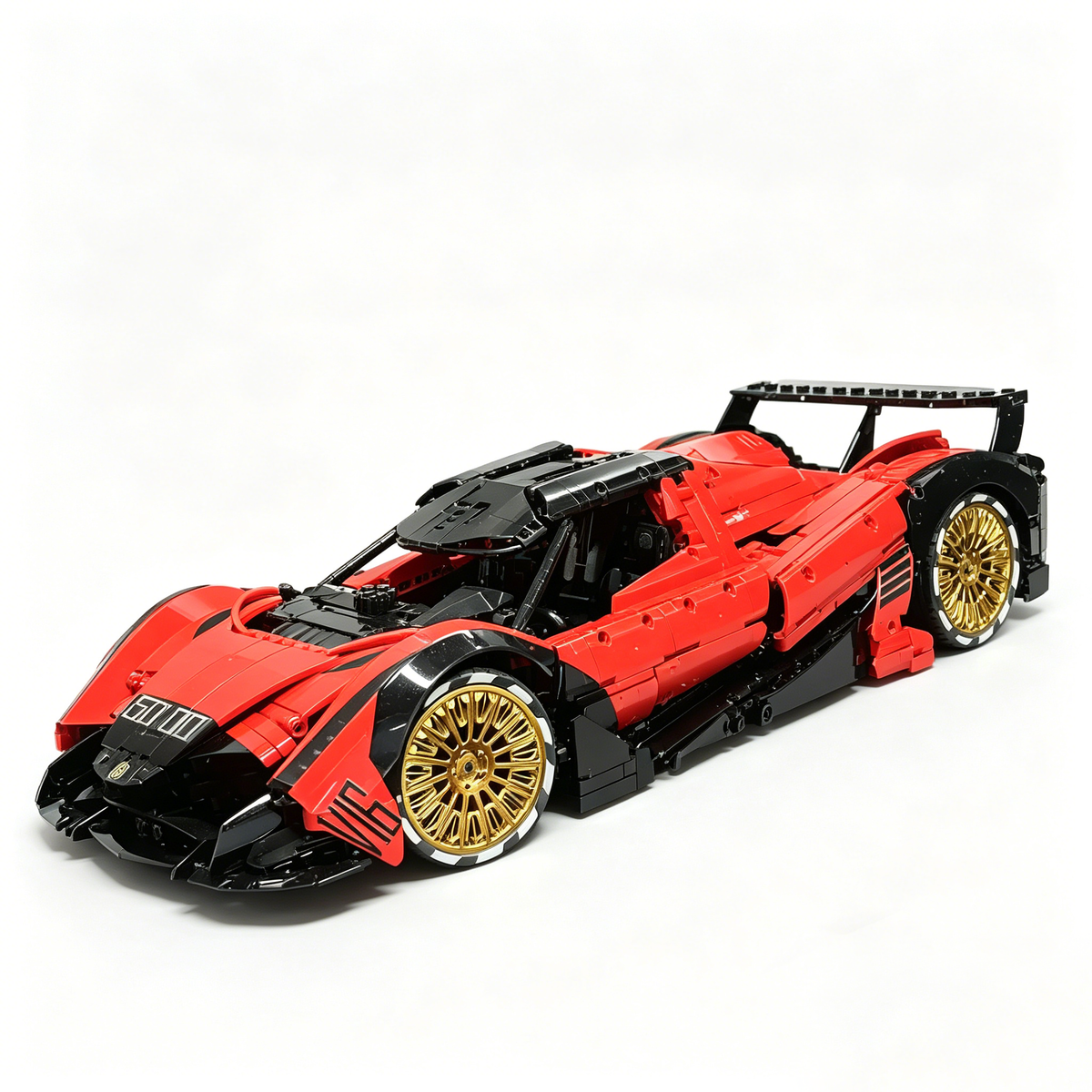 Devel Sixteen Red-Black Custom Color Edition with Gold Wheels 1:8 Finished Building Block Car 3880PCS