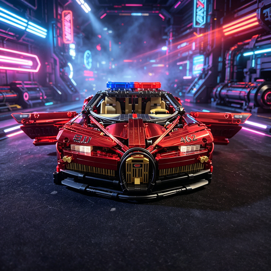 Bugatti Chiron Red-Black Police Livery Custom Edition 1:8 Finished Building Block Car 3599PCS