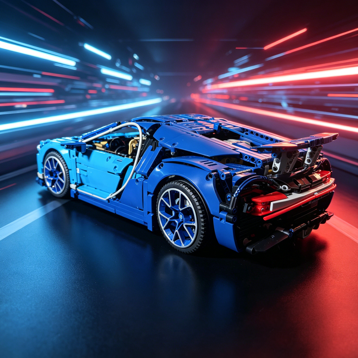 Bugatti Chiron Blue-Black Custom Color Edition 1:8 Finished Building Block Car 3599PCS