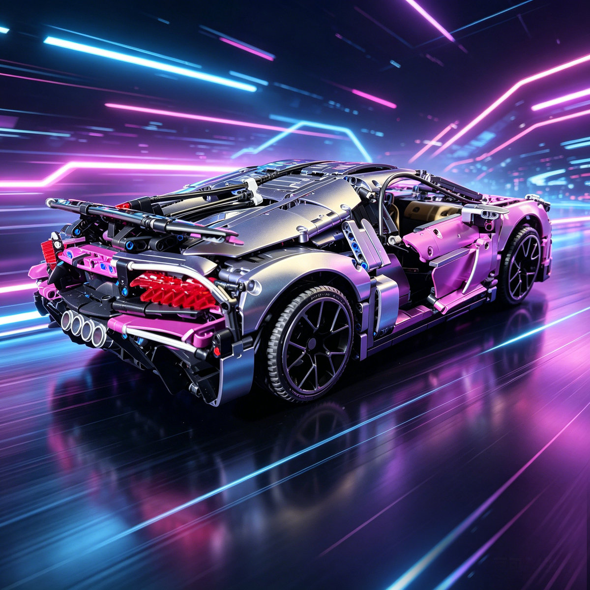 Bugatti Chiron Purple-Black Custom Color Edition 1:8 Finished Building Block Car 3599PCS