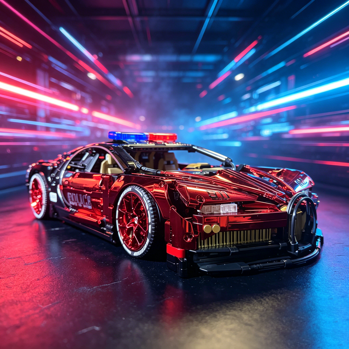 Bugatti Chiron Red-Black Police Livery Custom Edition 1:8 Finished Building Block Car 3599PCS