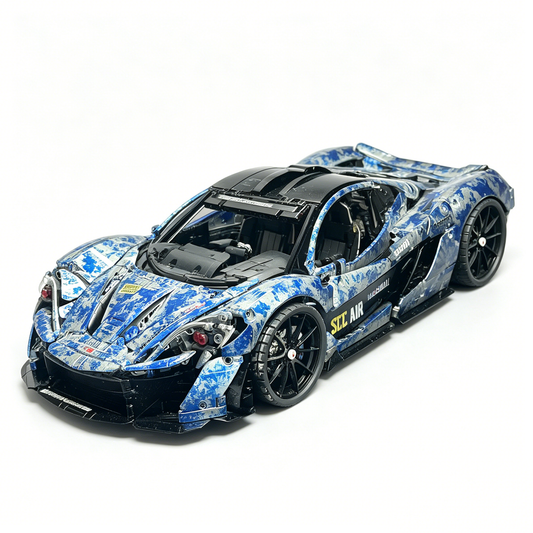 McLaren P1 Blue-and-White Porcelain Custom Livery 1:8 Finished Building Block Car 3893PCS