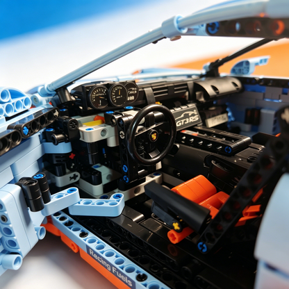 Porsche 911 GT3 RS Gulf Livery 1:8 Finished Building Block Car 2704PCS
