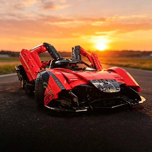 Devel Sixteen Red-Black Custom Color Edition with Gold Wheels 1:8 Finished Building Block Car 3880PCS