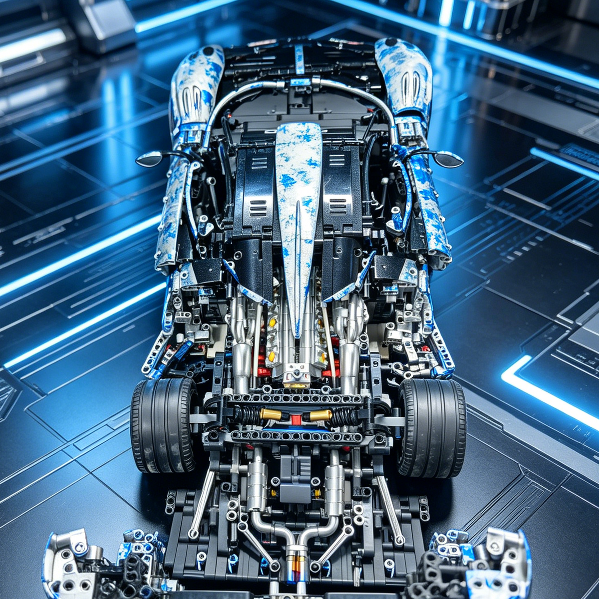 Pagani Zonda R Blue-White Camouflage Custom Livery Edition 1:8 Finished Building Block Car 3180PCS