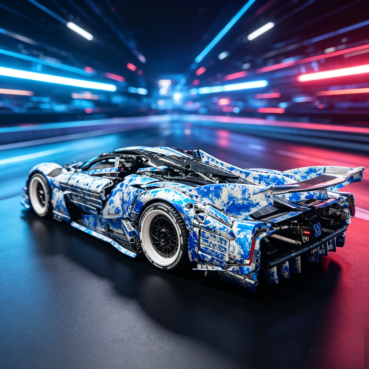 Pagani Zonda R Blue-White Camouflage Custom Livery Edition 1:8 Finished Building Block Car 3180PCS