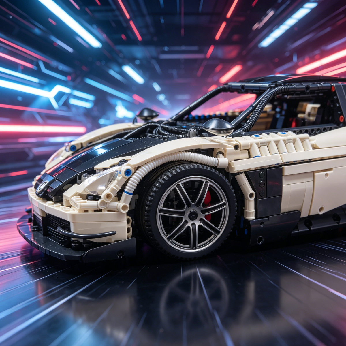 Pagani Huayra BC White-Black Contrasting Livery 1:8 Finished Building Block Car 3280PCS