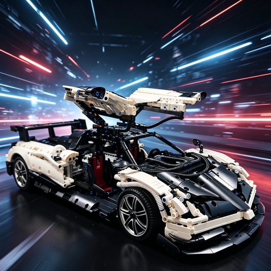 Pagani Huayra BC White-Black Contrasting Livery 1:8 Finished Building Block Car 3280PCS