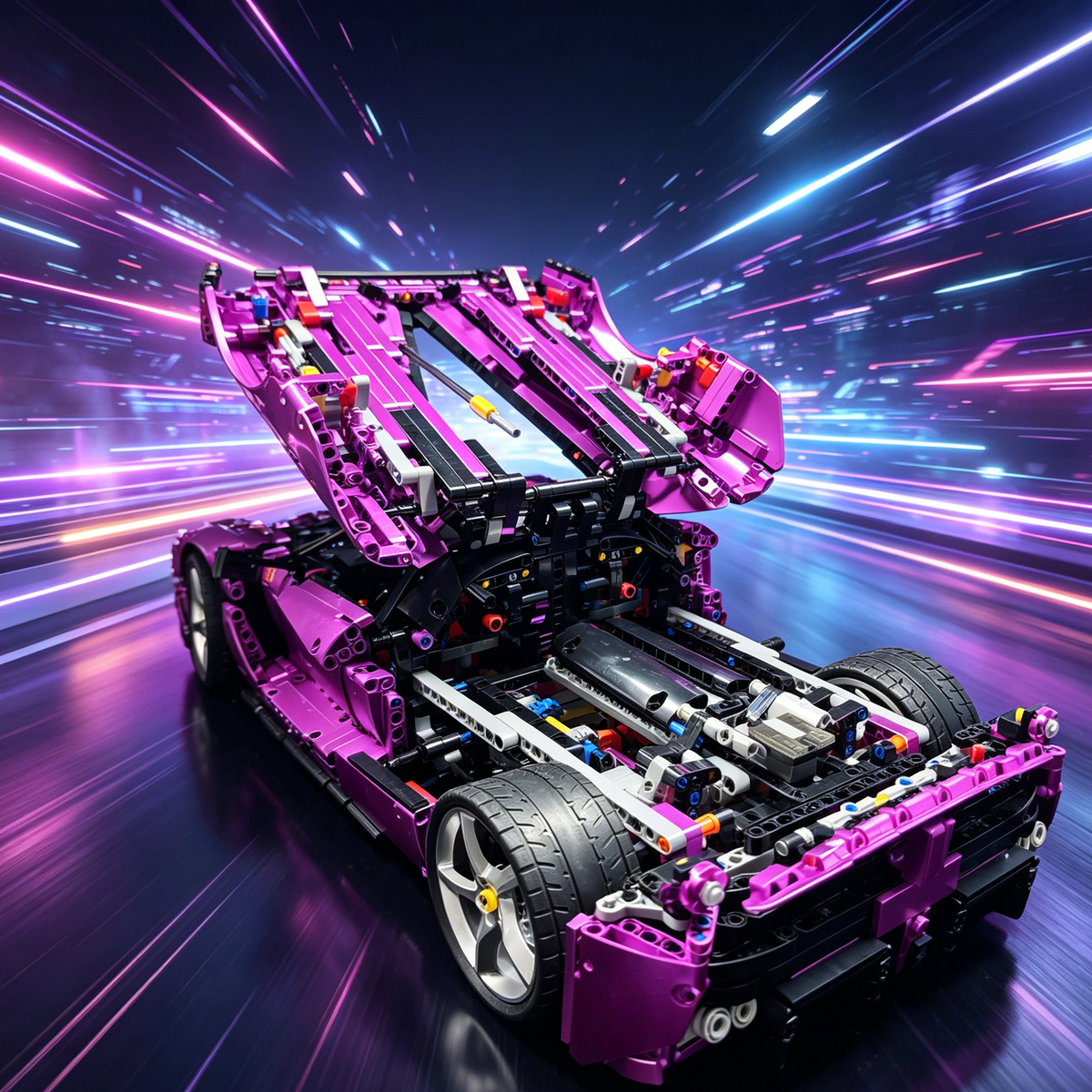Ferrari LaFerrari Electroplated Purple Custom Color Edition 1:8 Finished Building Block Car 3840PCS