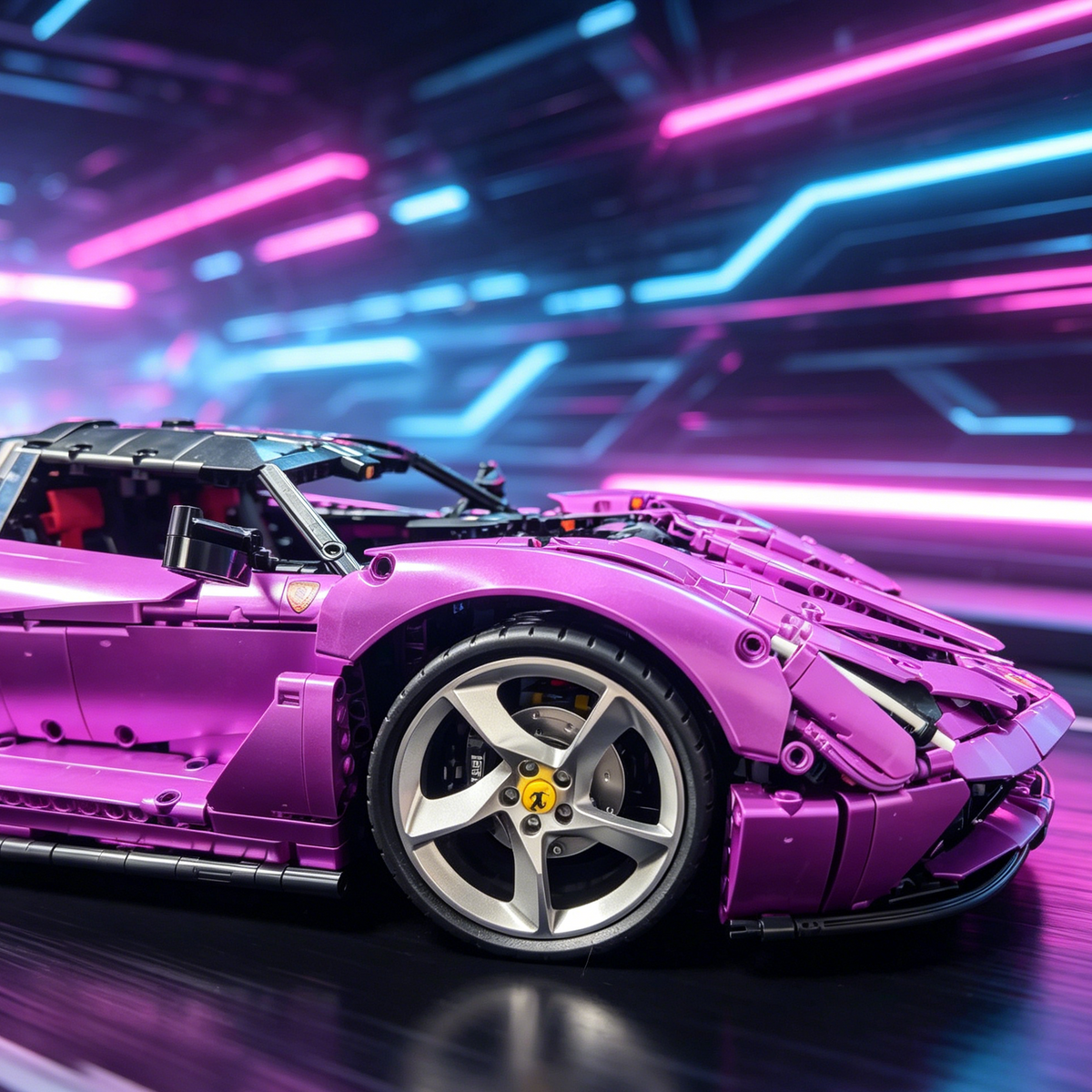 Ferrari LaFerrari Electroplated Purple Custom Color Edition 1:8 Finished Building Block Car 3840PCS