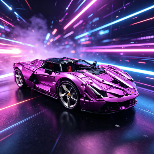 Ferrari LaFerrari Electroplated Purple Custom Color Edition 1:8 Finished Building Block Car 3840PCS