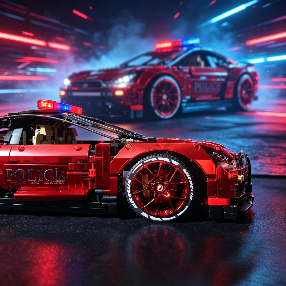 Bugatti Chiron Red-Black Police Livery Custom Edition 1:8 Finished Building Block Car 3599PCS