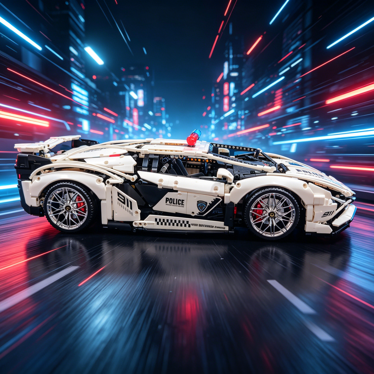 Lamborghini Aventador SVJ Police Custom Edition 1:8 Finished Building Block Car 3680PCS
