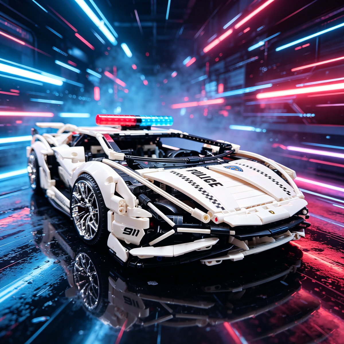 Lamborghini Aventador SVJ Police Custom Edition 1:8 Finished Building Block Car 3680PCS