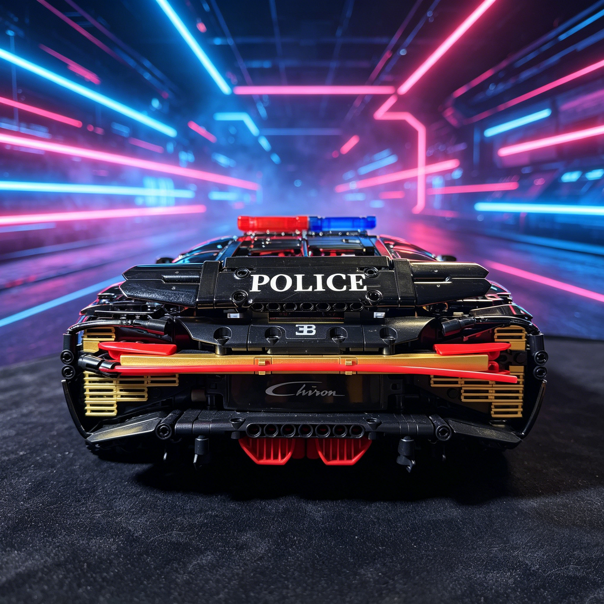 Bugatti Chiron Red-Black Police Livery Custom Edition 1:8 Finished Building Block Car 3599PCS
