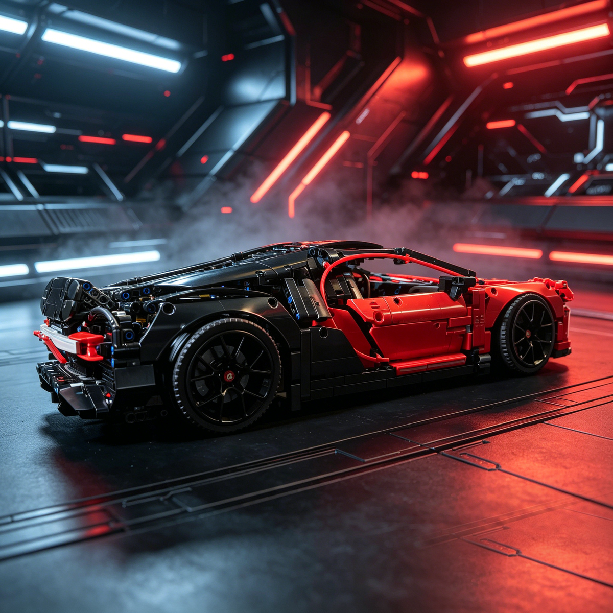 Bugatti Chiron Red-Black Custom Color Edition 1:8 Finished Building Block Car 3599PCS