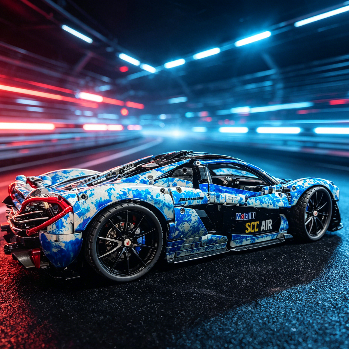 McLaren P1 Blue-and-White Porcelain Custom Livery 1:8 Finished Building Block Car 3893PCS