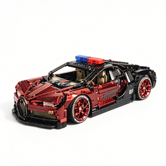 Bugatti Chiron Red-Black Police Livery Custom Edition 1:8 Finished Building Block Car 3599PCS