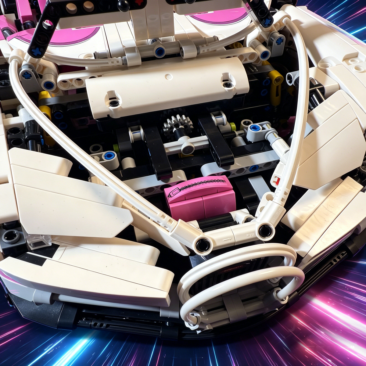 Bugatti Chiron White-Pink Custom Color Edition 1:8 Finished Building Block Car 3599PCS