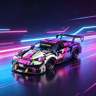 Porsche 911 GT3 Race Car Custom Purple-Pink Livery 1:8 Finished Building Block Car 2704PCS