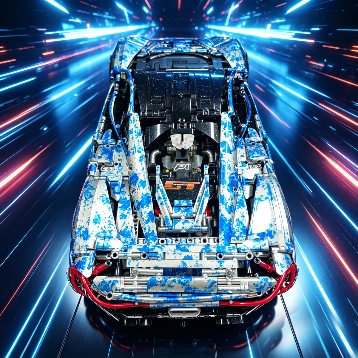 McLaren P1 Blue-and-White Porcelain Custom Livery 1:8 Finished Building Block Car 3893PCS