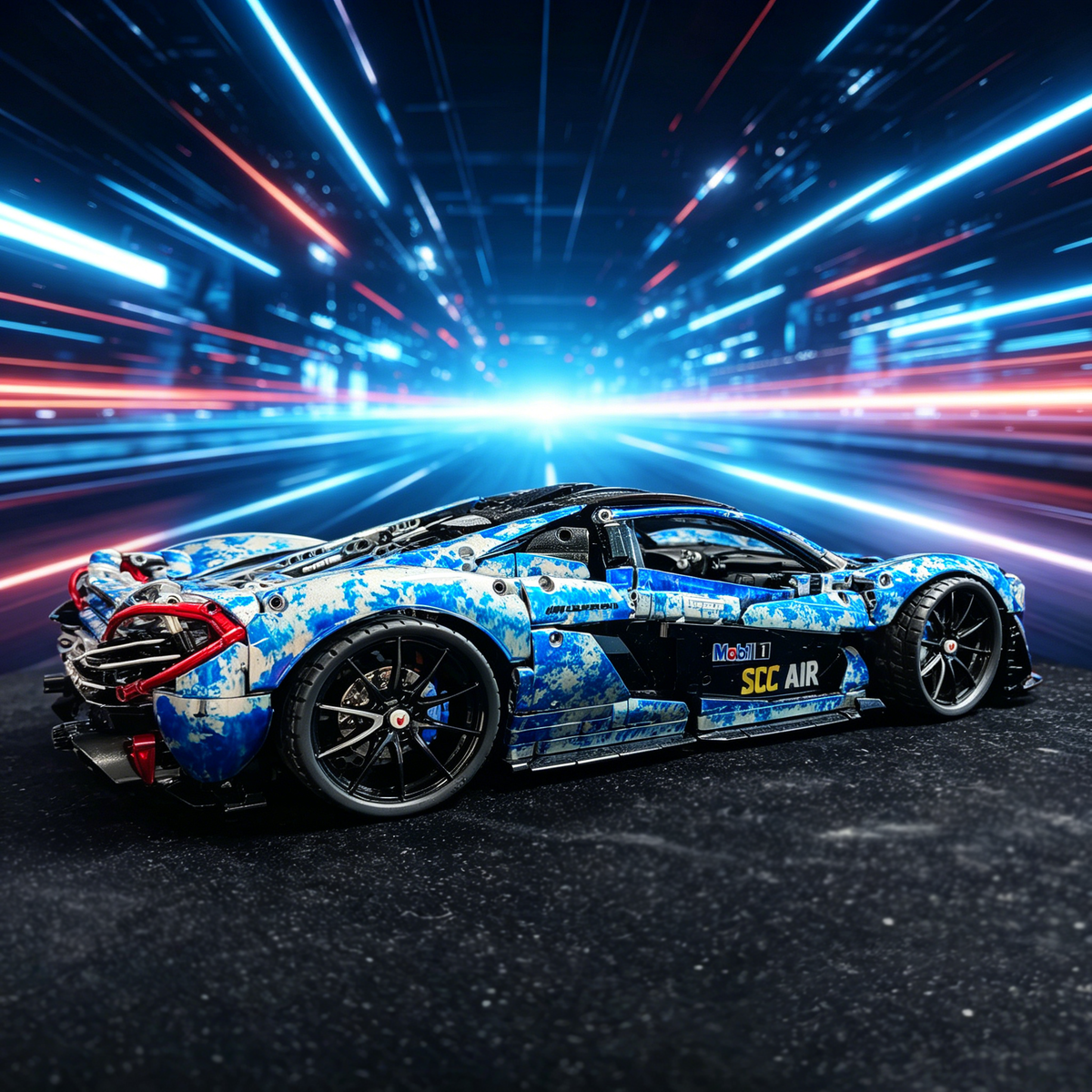 McLaren P1 Blue-and-White Porcelain Custom Livery 1:8 Finished Building Block Car 3893PCS