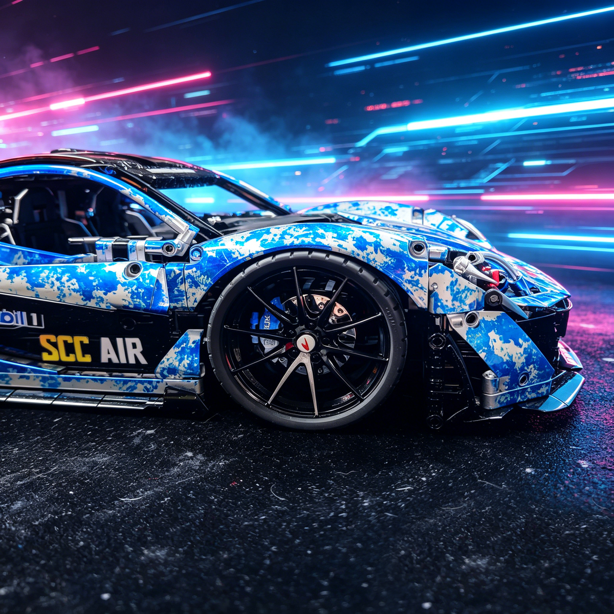 McLaren P1 Blue-and-White Porcelain Custom Livery 1:8 Finished Building Block Car 3893PCS
