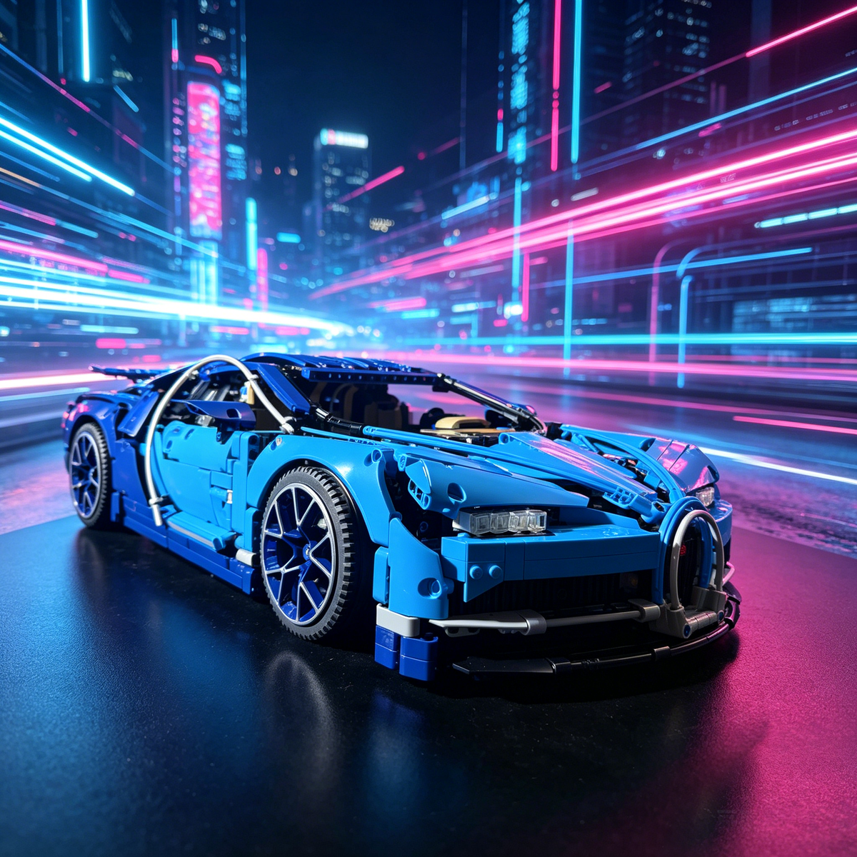 Bugatti Chiron Blue-Black Custom Color Edition 1:8 Finished Building Block Car 3599PCS