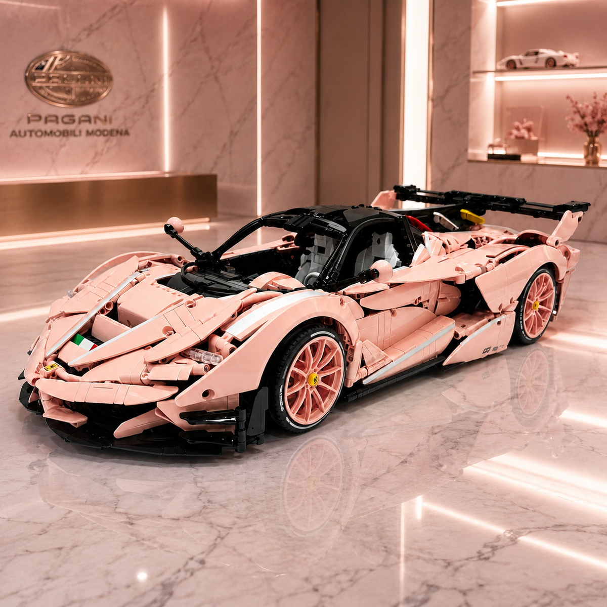 Ferrari FXX-K Evo Cherry Blossom Pink Livery 3380PCS 1:8 Scale Supercar Finished Building Blocks