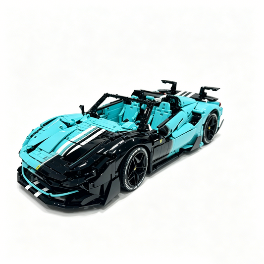 Ferrari SF90 Spider Tiffany Blue Black Contrast 3180PCS Finished Building Blocks
