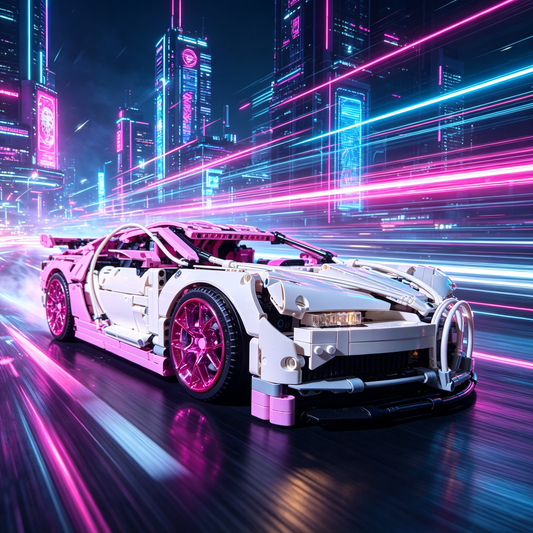 Bugatti Chiron White-Pink Custom Color Edition 1:8 Finished Building Block Car 3599PCS