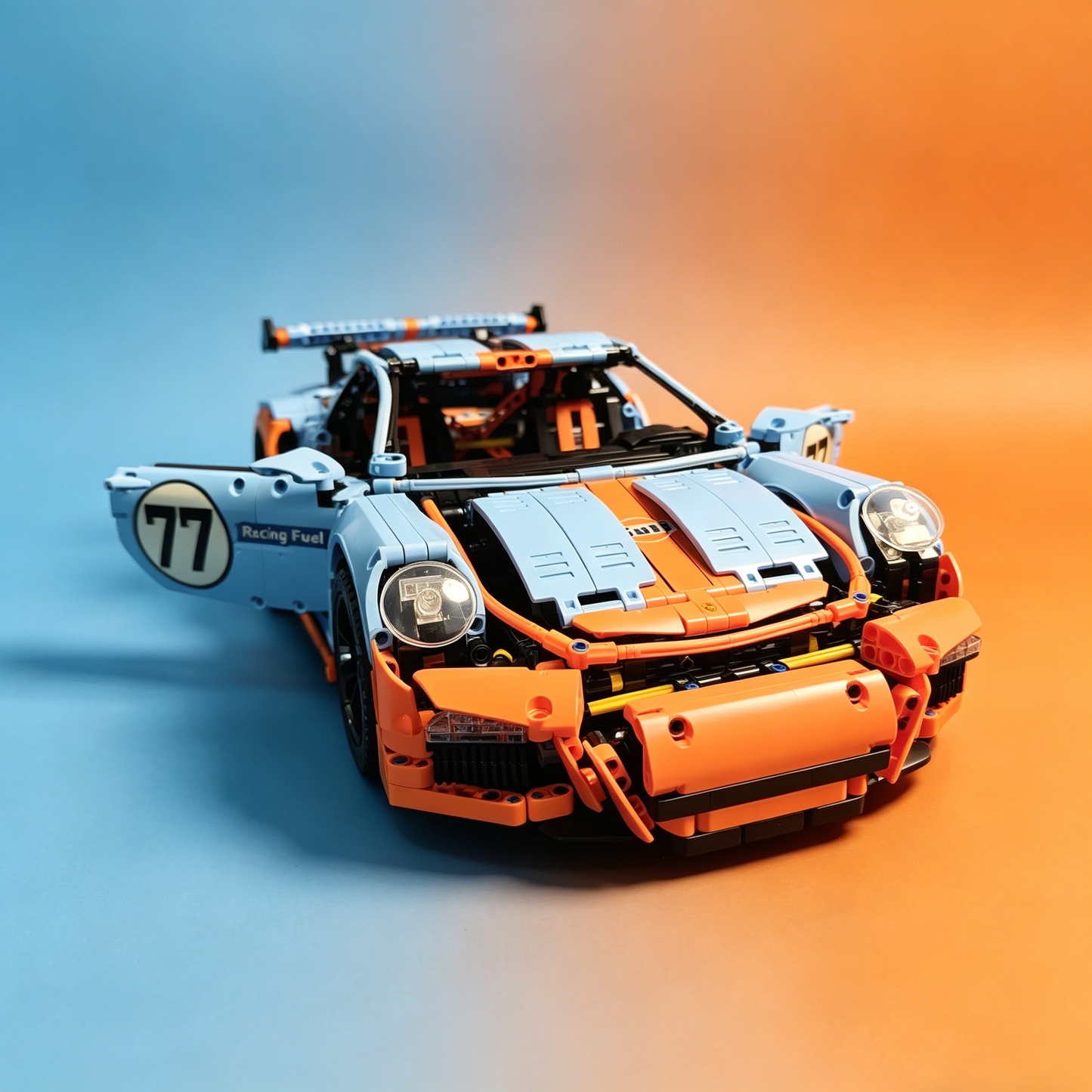 Porsche 911 GT3 RS Gulf Livery 1:8 Finished Building Block Car 2704PCS