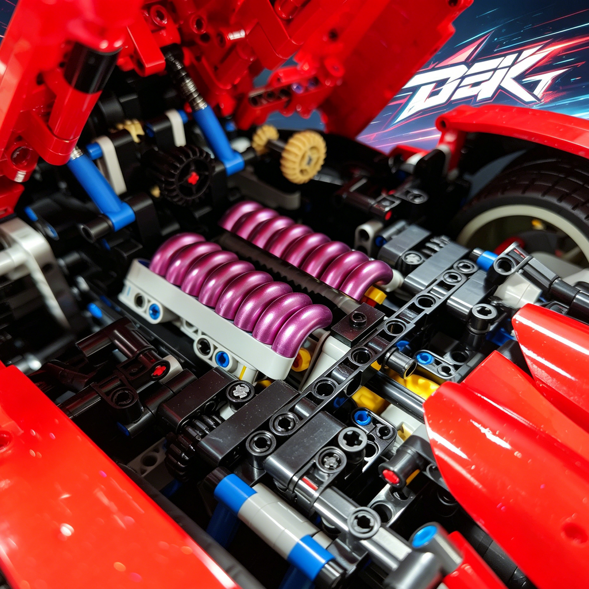 Devel Sixteen Red-Black Custom Color Edition with Gold Wheels 1:8 Finished Building Block Car 3880PCS