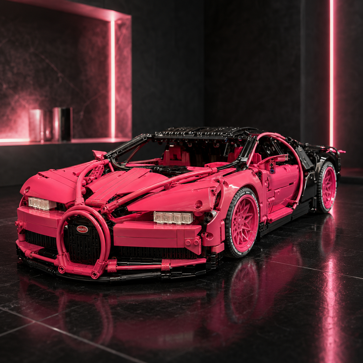 Bugatti Chiron Black Pink Contrast Custom Livery 3728PCS Finished Building Blocks