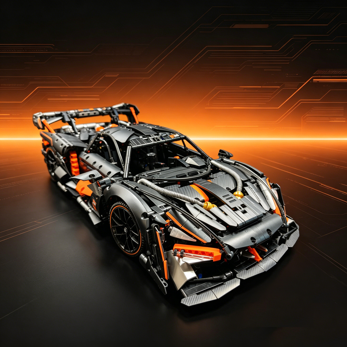 McLaren Senna Black-Orange “Black Warrior” Custom Edition 1:8 Finished Building Block Car 3290PCS