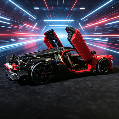 Bugatti Chiron Red-Black Police Livery Custom Edition 1:8 Finished Building Block Car 3599PCS