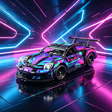 Porsche 911 GT3 Race Car Custom Purple-Blue Livery 1:8 Finished Building Block Car 2704PCS