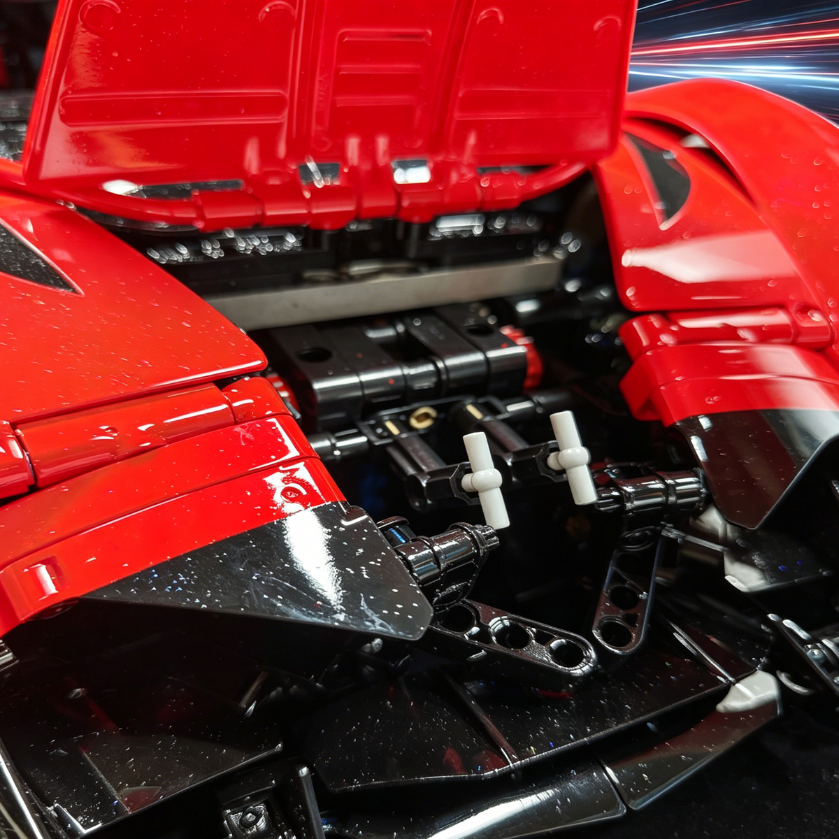 Devel Sixteen Red-Black Custom Color Edition with Gold Wheels 1:8 Finished Building Block Car 3880PCS