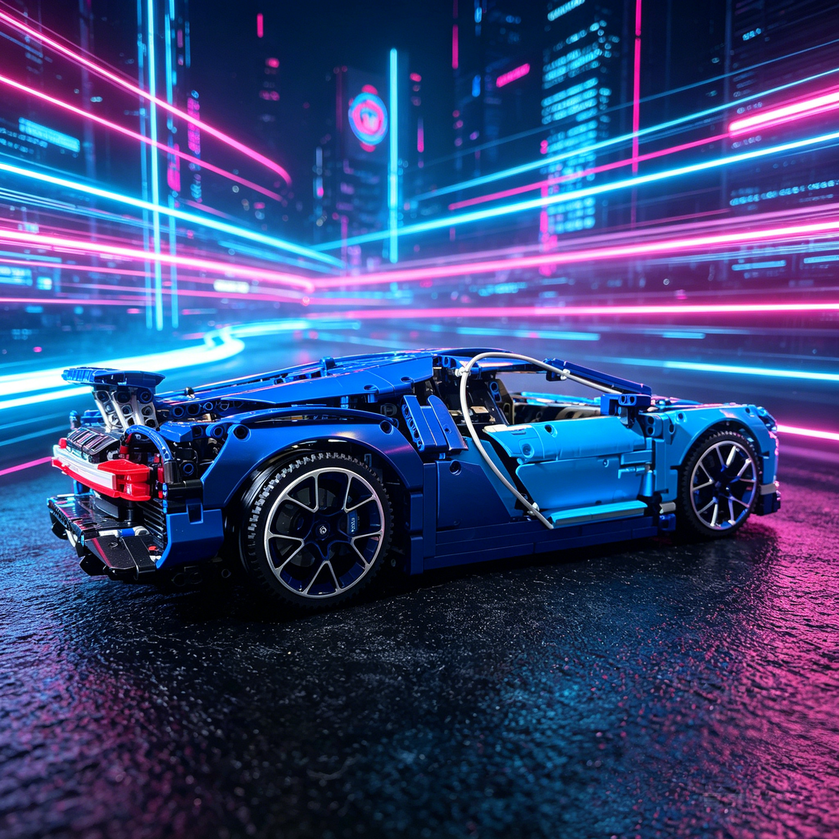 Bugatti Chiron Blue-Black Custom Color Edition 1:8 Finished Building Block Car 3599PCS