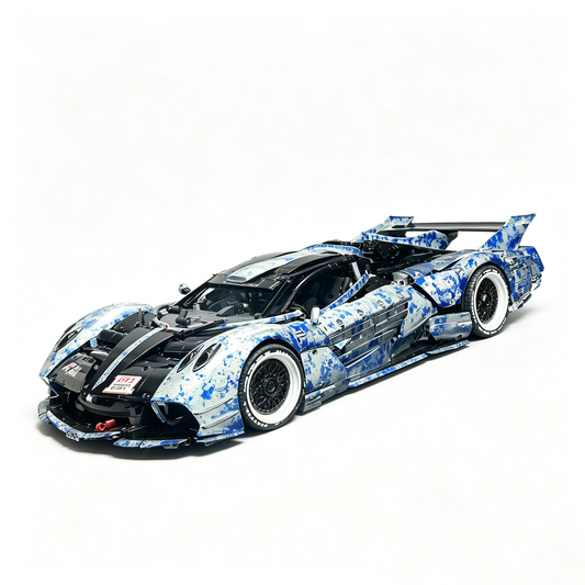 Pagani Zonda R Blue-White Camouflage Custom Livery Edition 1:8 Finished Building Block Car 3180PCS