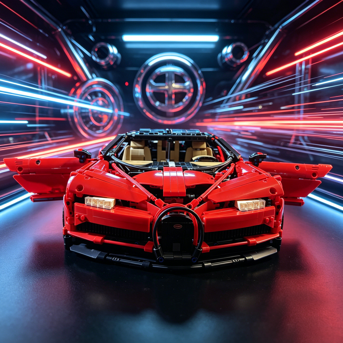 Bugatti Chiron Red-Black Custom Color Edition 1:8 Finished Building Block Car 3599PCS