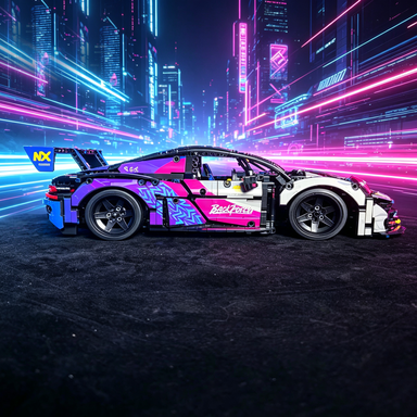 Porsche 911 GT3 Race Car Custom Purple-Pink Livery 1:8 Finished Building Block Car 2704PCS