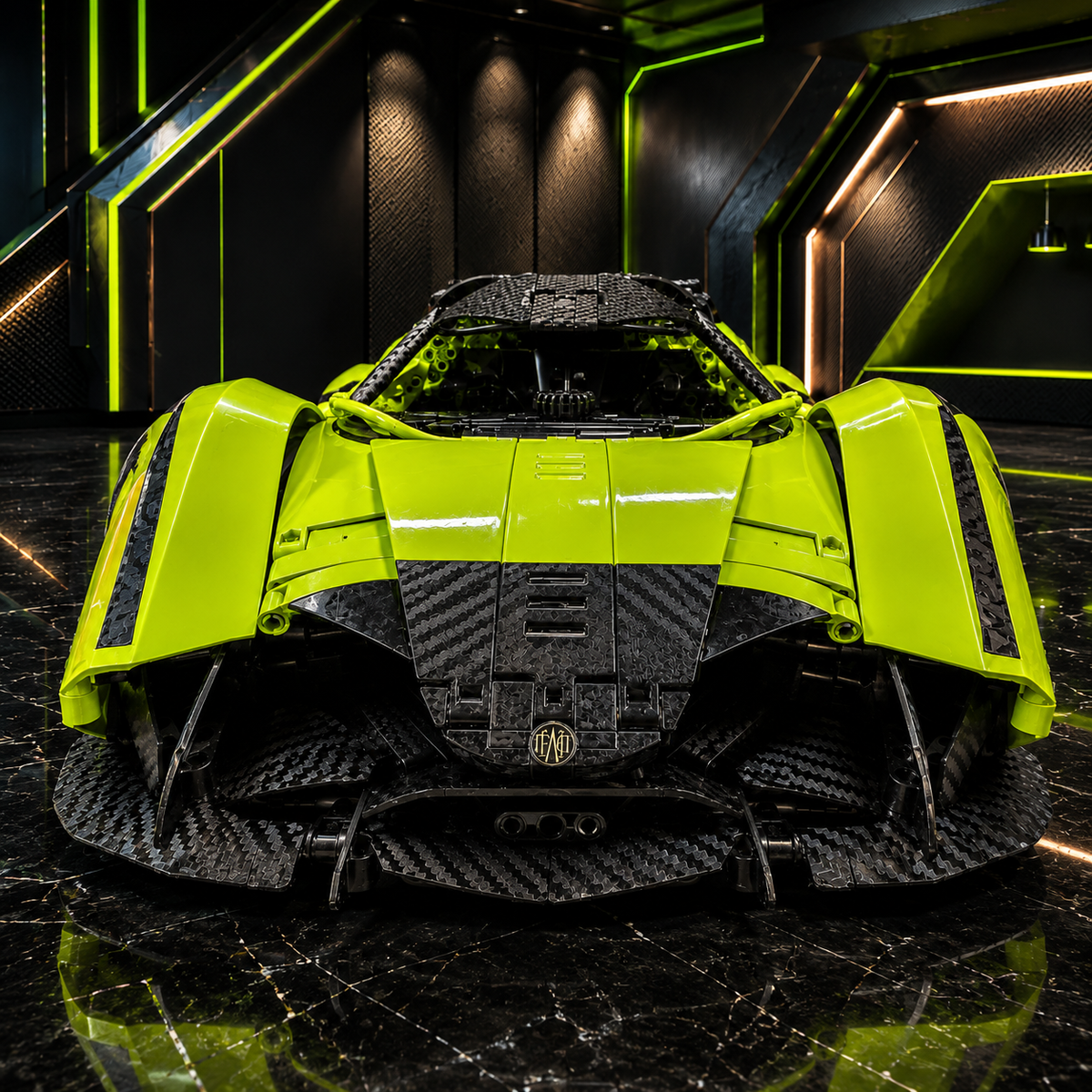 Pagani Huayra R Fluorescent Green & Carbon Black Finished Building Block Car