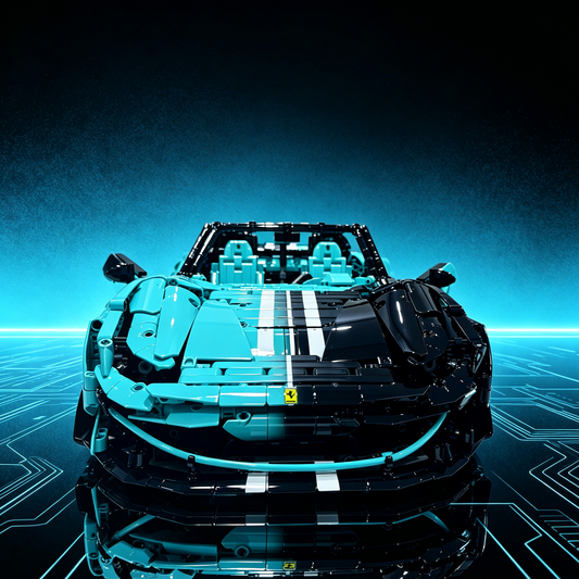 Ferrari SF90 Spider Tiffany Blue Black Contrast 3180PCS Finished Building Blocks