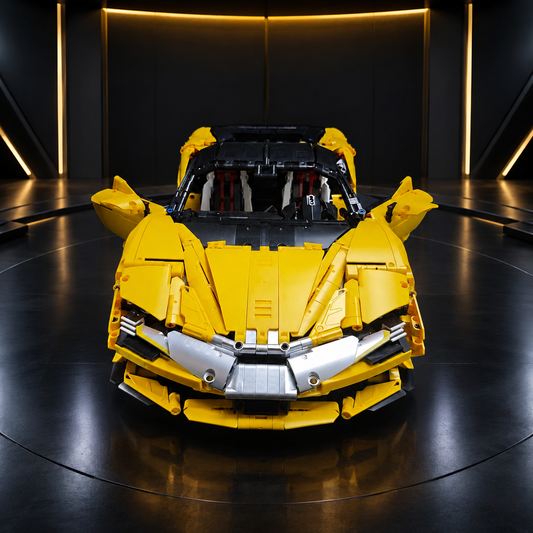 Yellow Ferrari SF90 Replica 1:8 Scale Technical Building Blocks Sports Car Model