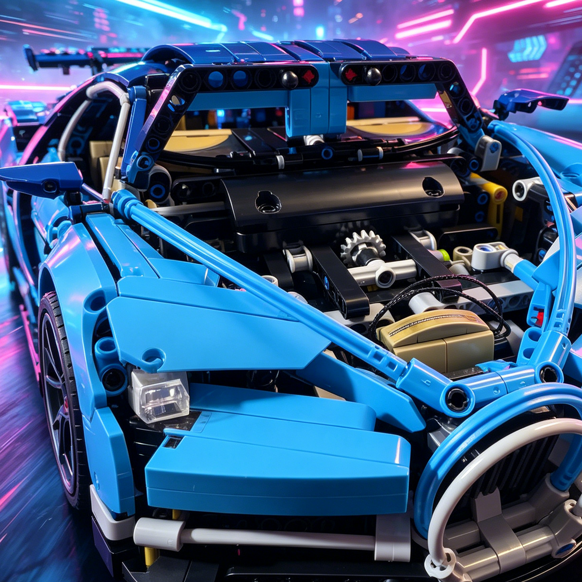 Bugatti Chiron Blue-Black Custom Color Edition 1:8 Finished Building Block Car 3599PCS