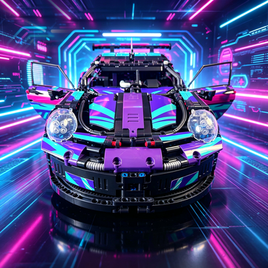 Porsche 911 GT3 Race Car Custom Purple-Blue Livery 1:8 Finished Building Block Car 2704PCS