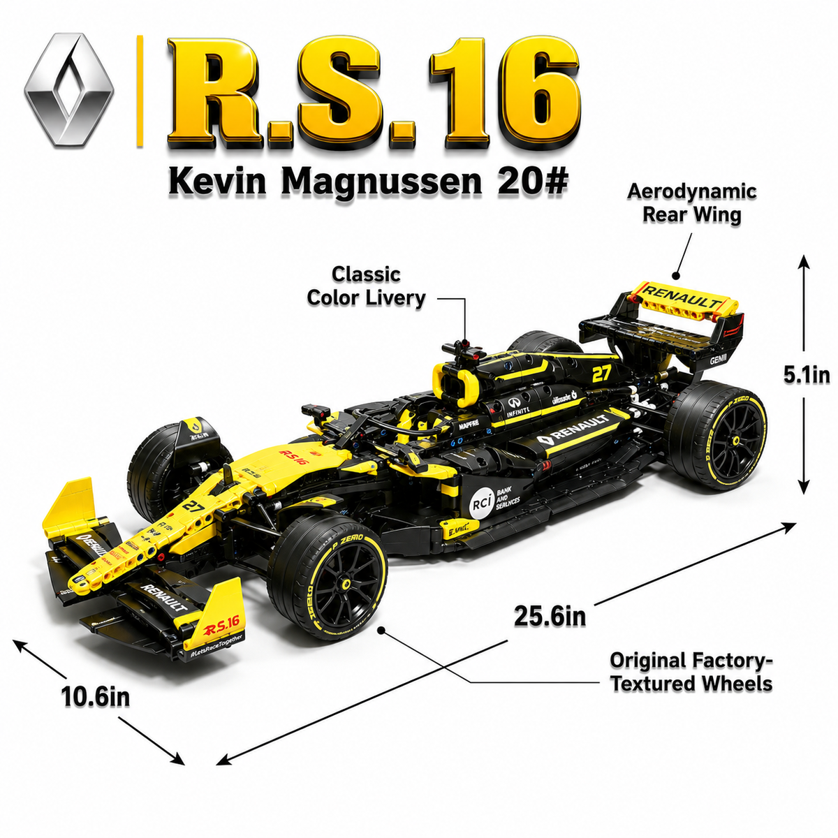 Renault F1 R.S.19 2019 Ricciardo & Hülkenberg 1:8 Finished Building Block Car 1650+PCS